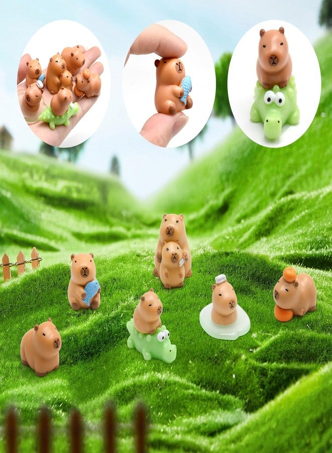 HOMICO Mini Capybara Figurines 8 Pieces Miniature Capybara and Crocodile for Dollhouse Miniatures Mini Resin Animals for Car Dashboard Fairy Garden Capybara Birthday Decorations - Image 5